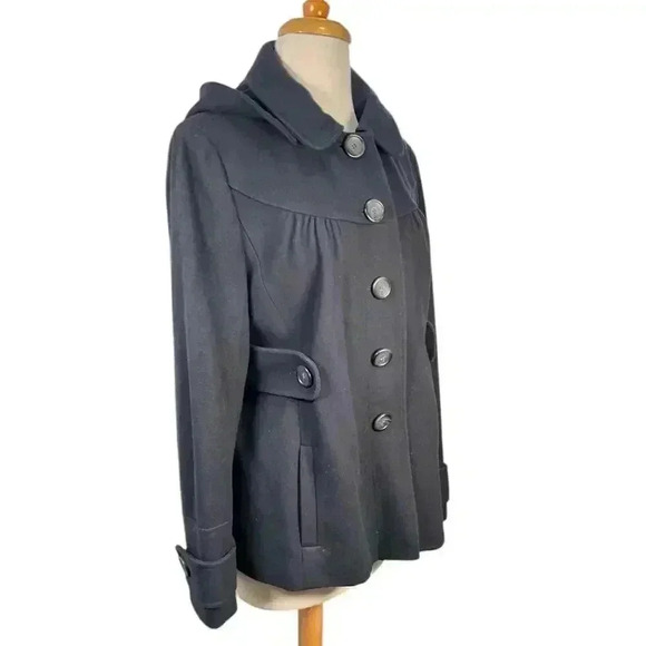 ANN TAYLOR Loft PeaCoat Size 10 Navy Blue Virgin Wool Blend Great Condition - Picture 7 of 16